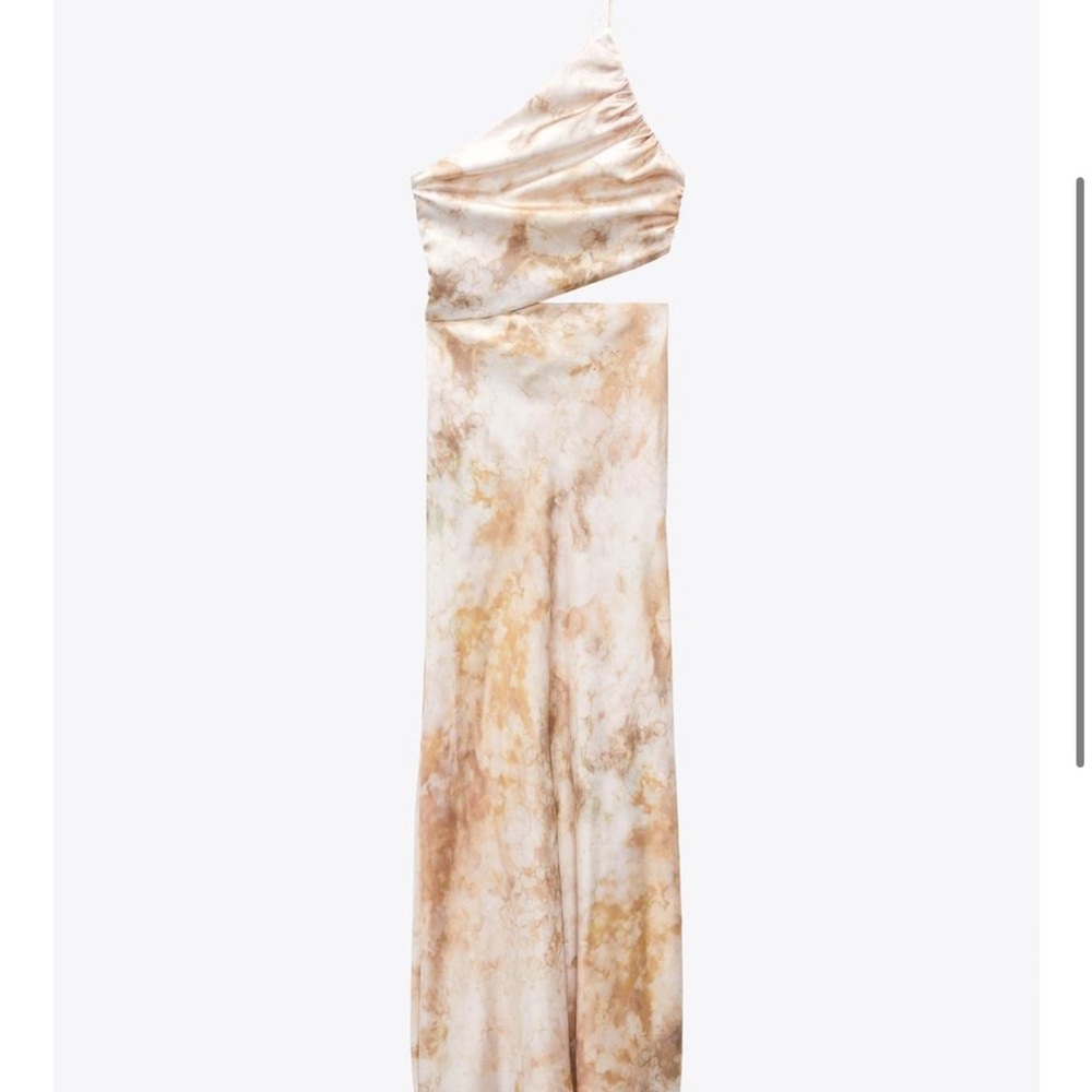 Zara One-Shoulder Dress in Cream and Brown